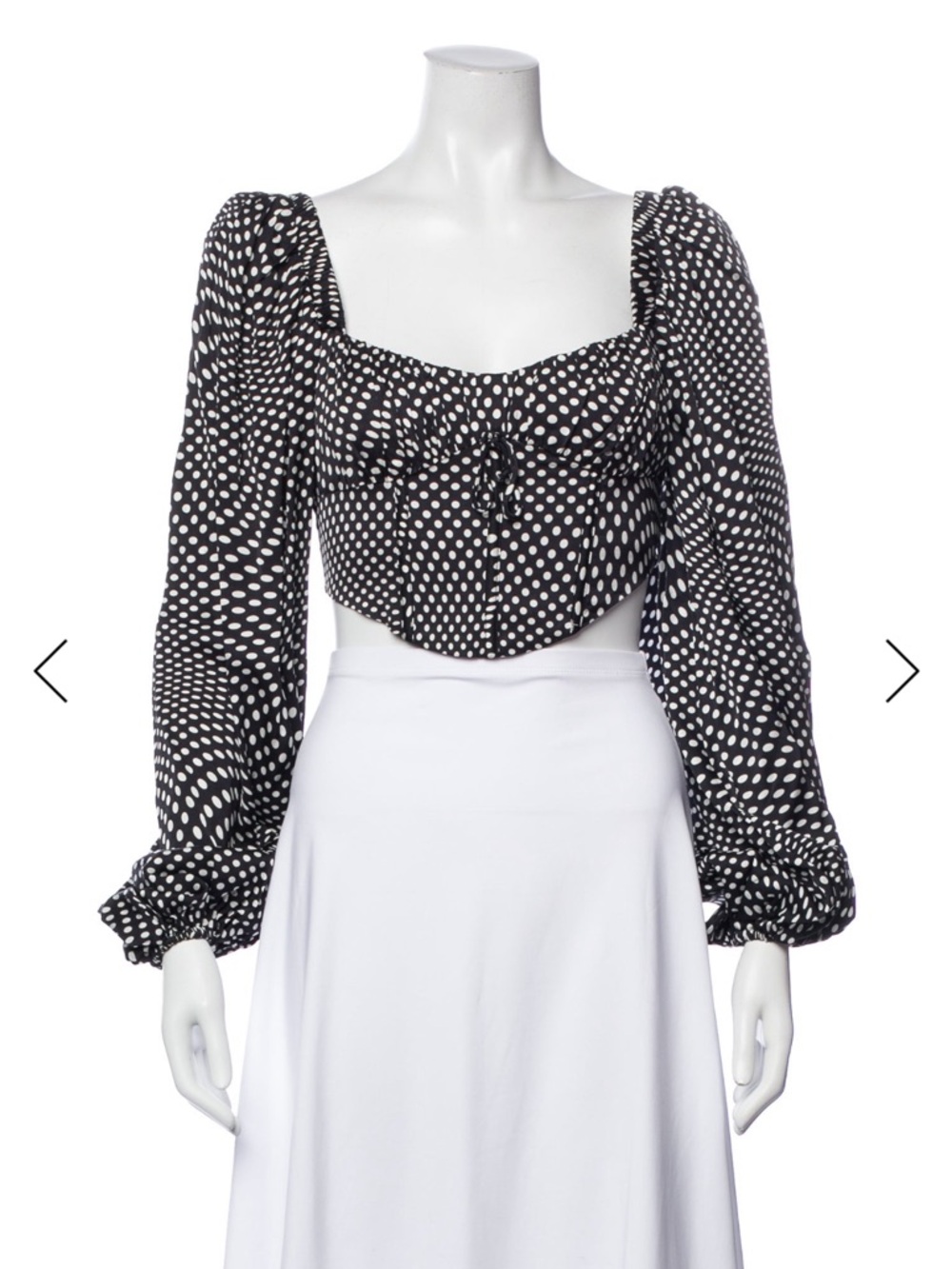 For Love And Lemons Black Polka Dot Long Sleeve Crop Top